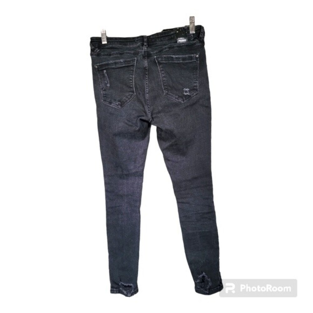 ZARA Trafaluc Denimwear Black Distressed Skinny Jeans with Ankle Zipper Sz 8
